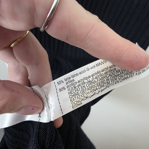 Zara Black Ribbed Fitted Wool Minimalist Quiet Luxury Sweater + Skirt Set Size S - Picture 8 of 9